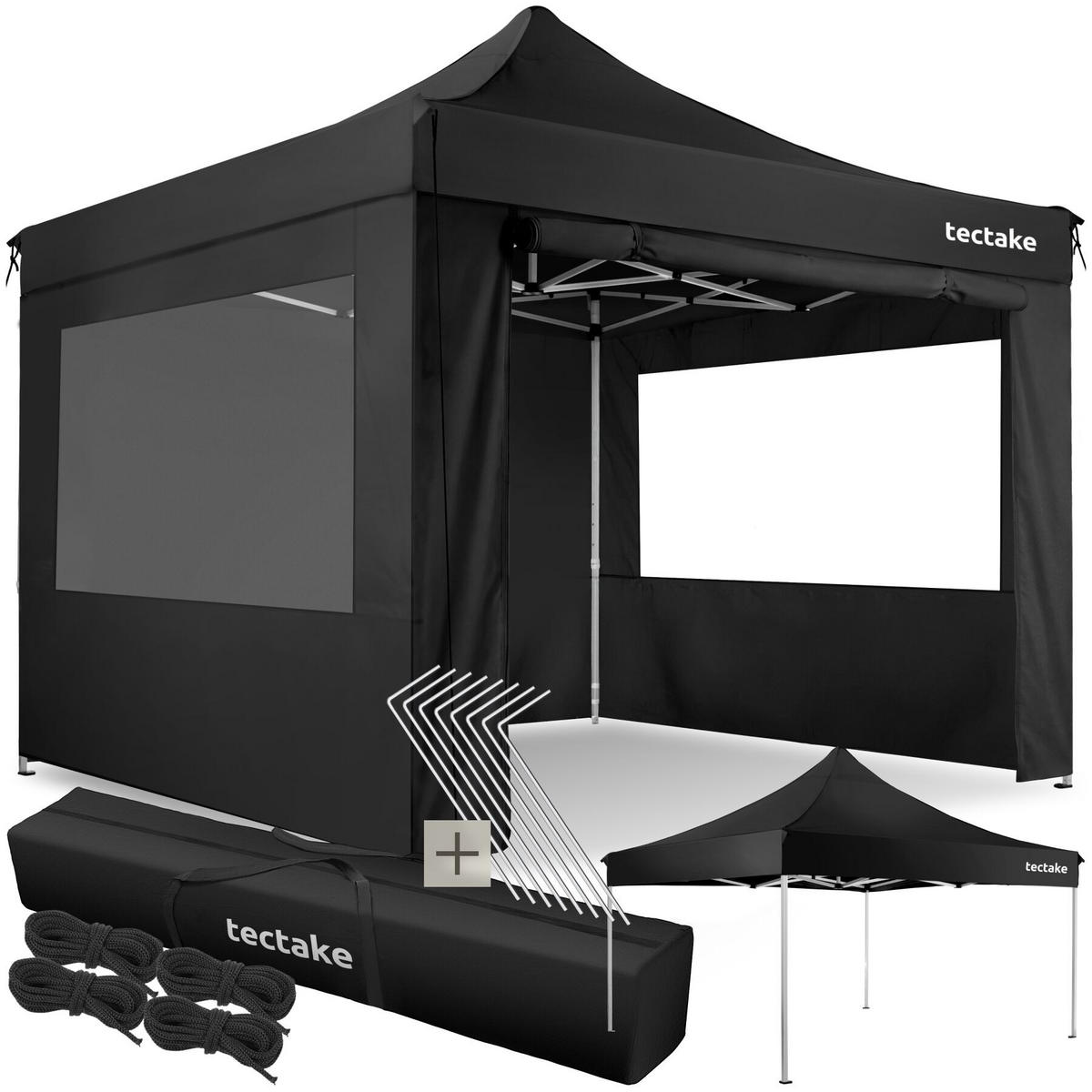 FALTPAVILLION aus Aluminium Olivia, inklusive Spannseilen, Heringen und Tragetasche, schwarz - Schwarz, Kunststoff (300/280/300cm) - tectake