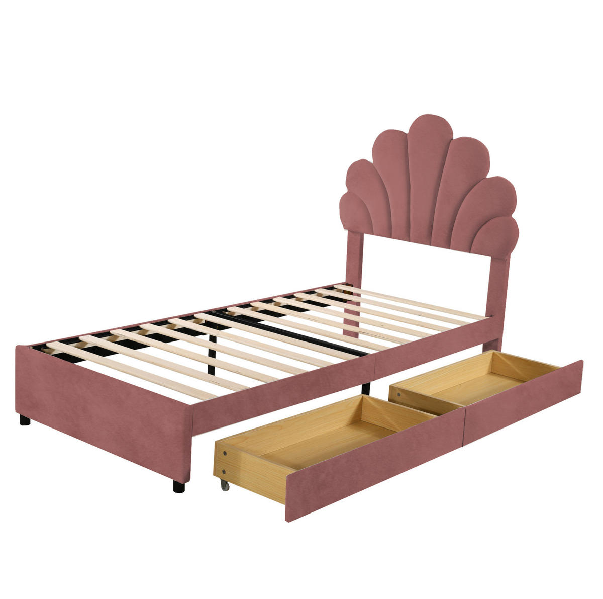 POLSTERBETT 90/200 cm Rosa aus Samt mit 2 Schubladen - Dunkelrosa, Textil (90/200cm) - OKMYHOME