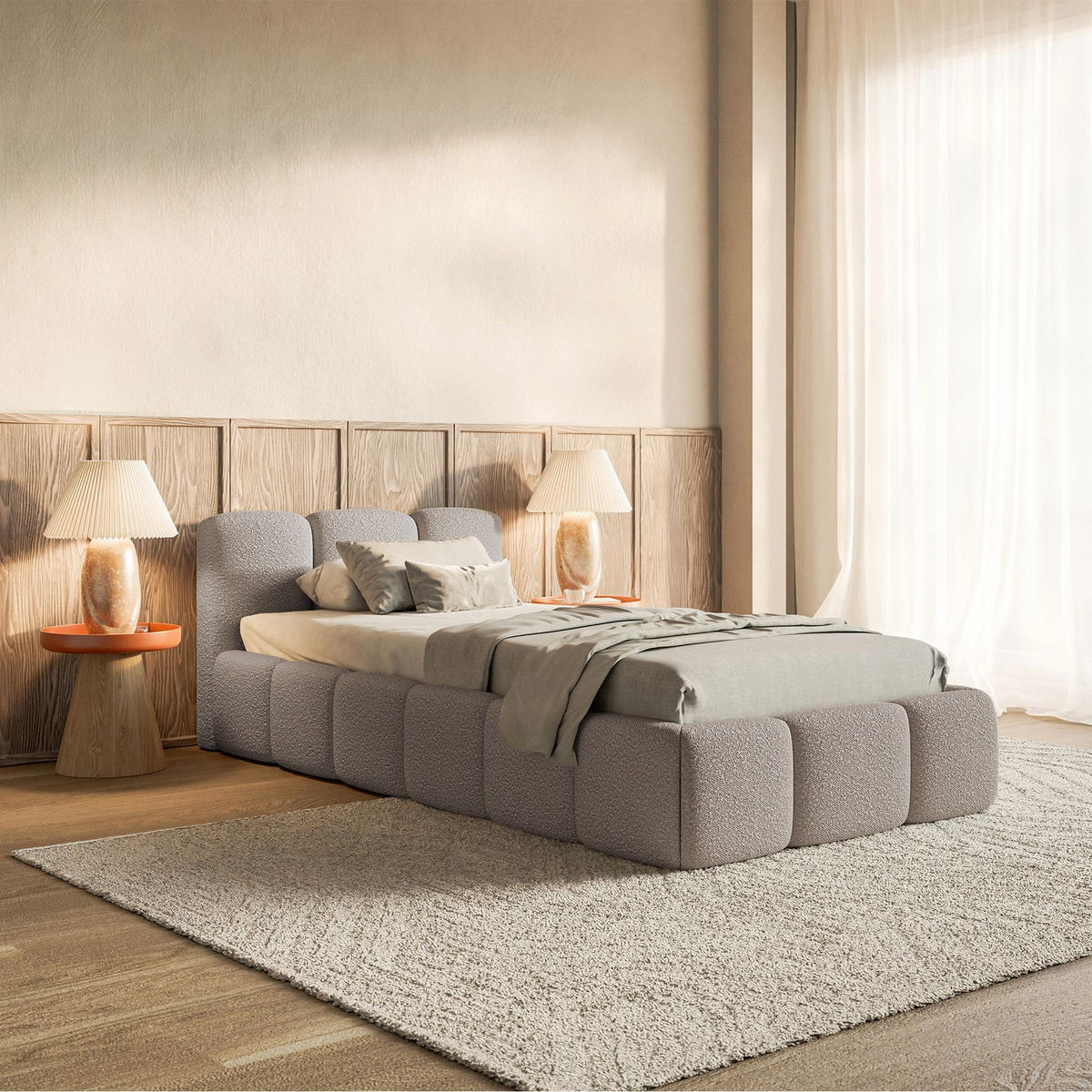 POLSTERBETT Cloudy Low Hellgrau Bouclé, 90x200 cm - Hellgrau/Schwarz, Kunststoff/Textil (90/200cm) - Selsey