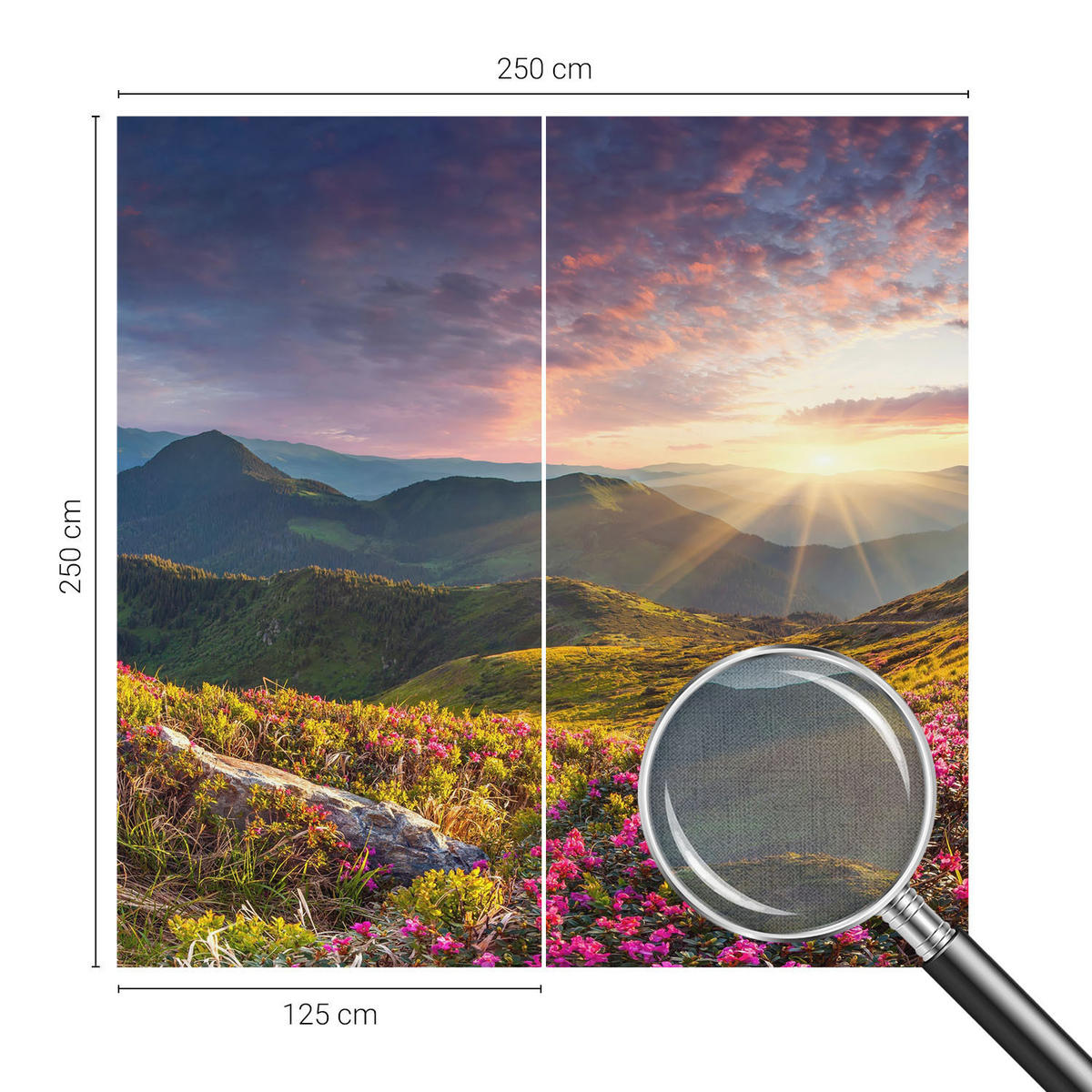 FOTOTAPETE 250x250 cm - Bergpanorama - Grün, Textil (250/250cm) - Wallfluent