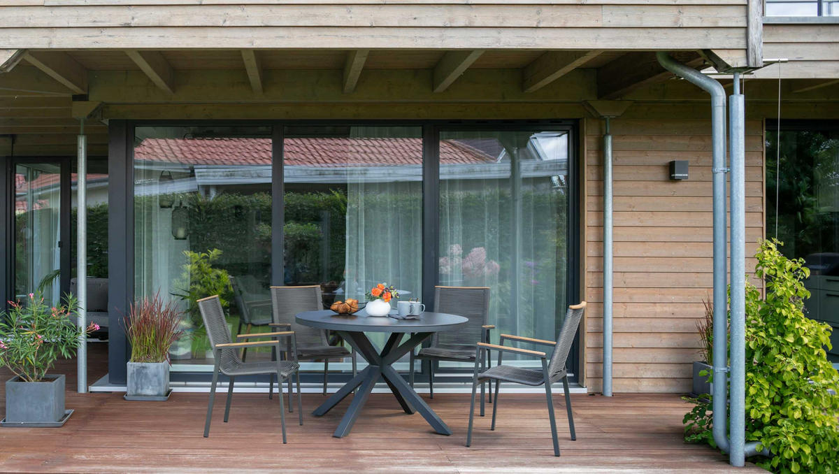 GARTENMÖBELSET Diningsessel Alicante mit Tisch Malaga 120 cm - Grau, Metall - Mr. Deko