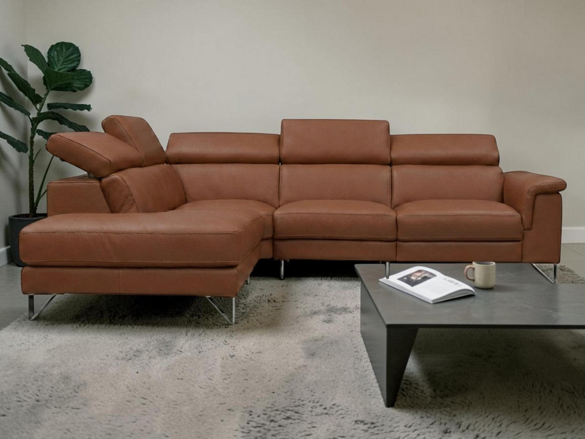 ECKSOFA Antares Echtleder Cognacbraun - Cognac, Leder/Metall (224/276cm)
