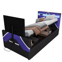 POLSTERBETT mit LED-Beleuchtung 90/200 cm mit Bettkasten und TV-Halterung - Schwarz, Kunststoff (90/200cm) - BEAOK