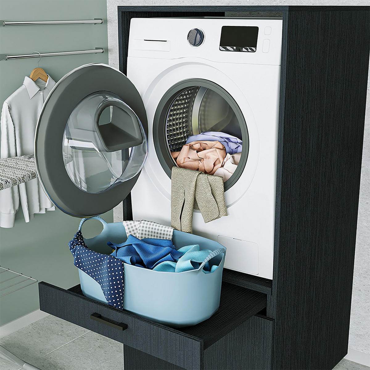 WASCHMASCHINENSCHRANK Serie 2 67cm Breit, 145cm Hoch - Schwarz, Holzwerkstoff (67/145/67cm)