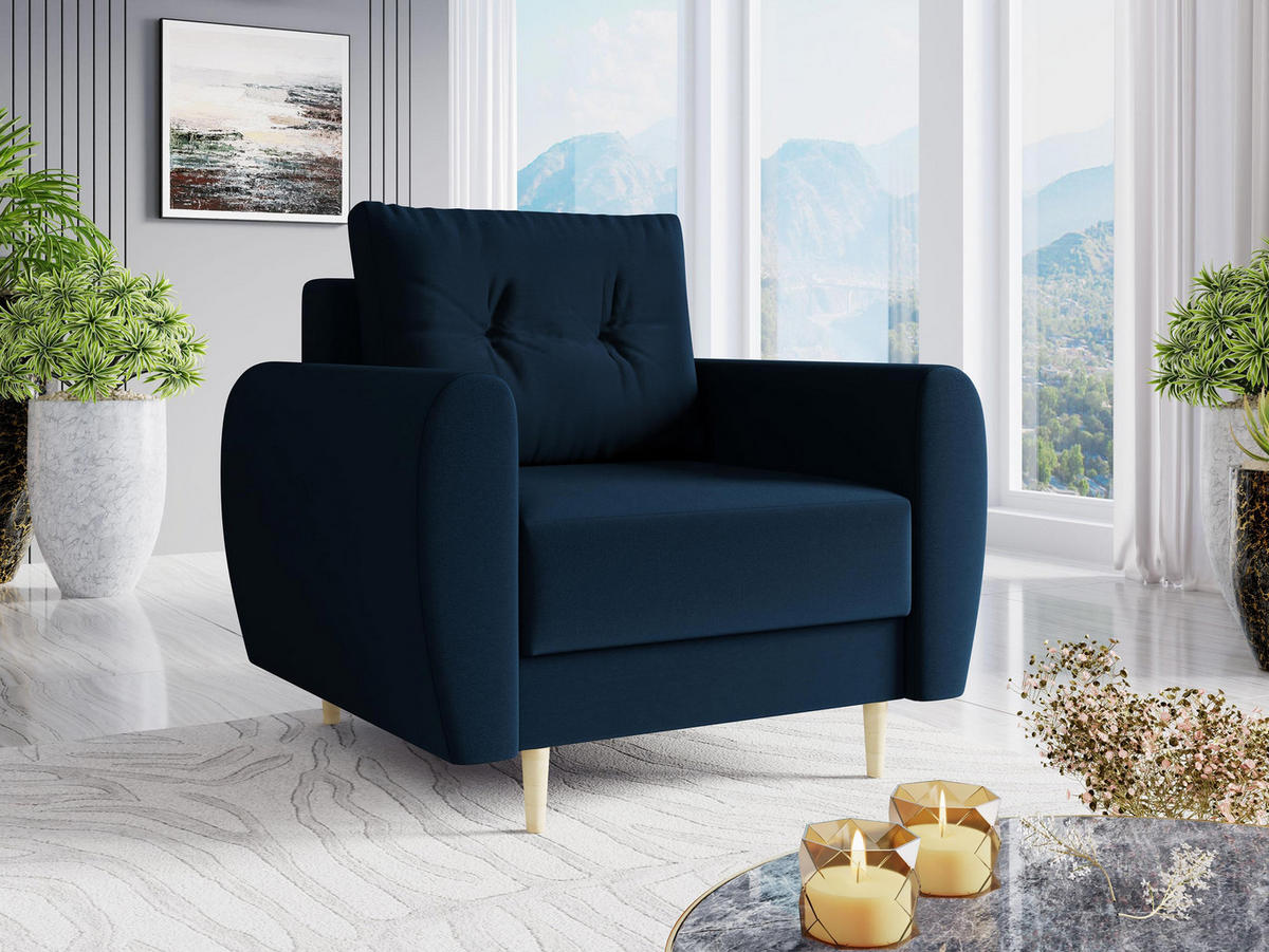 SESSEL Palermo - Blau/Naturfarben, Holz/Textil (104/95/82cm) - MIRJAN24