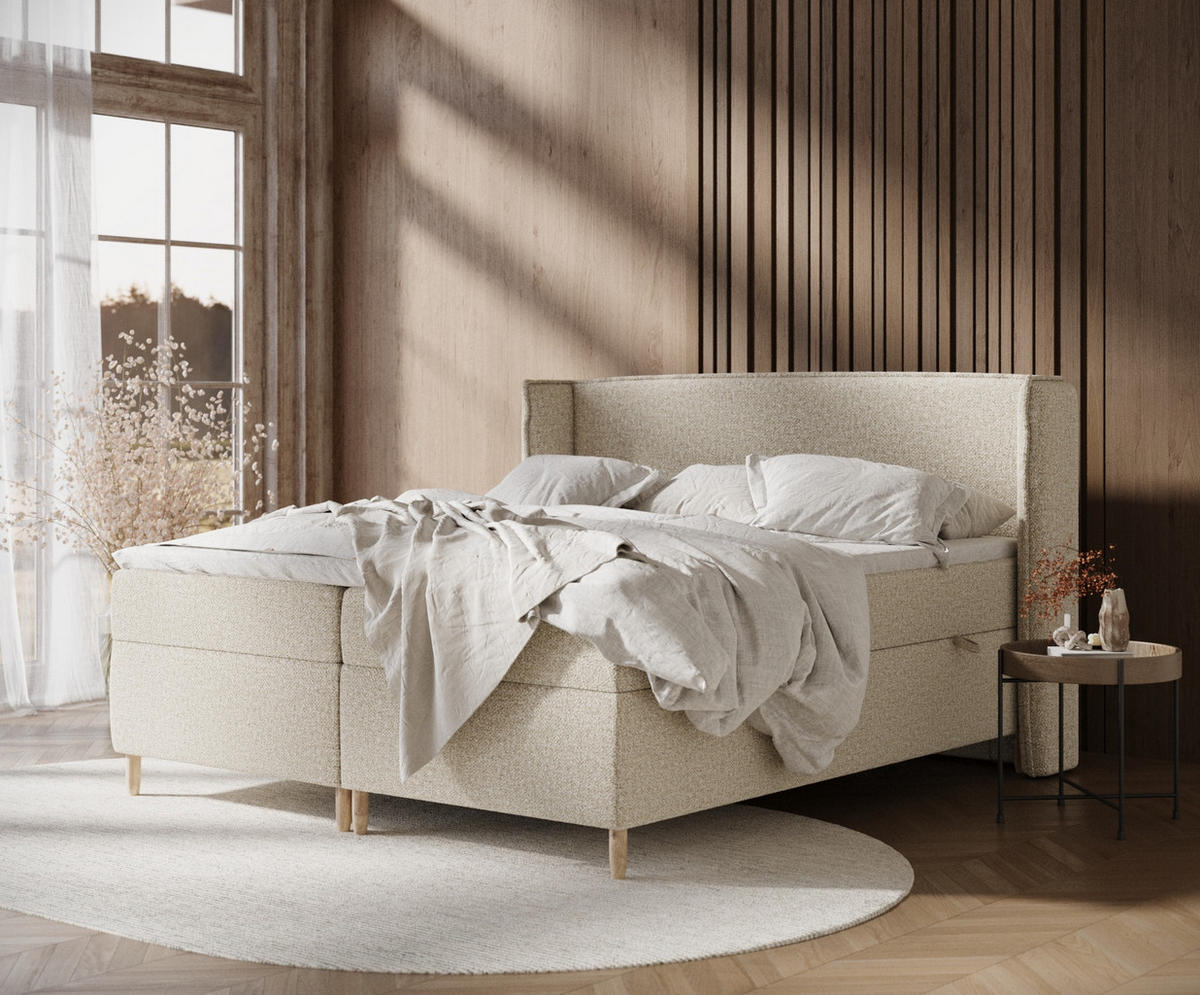 BOXSPRINGBETT Segni Beige 200/200 cm mit Matratze und Topper - Beige/Naturfarben, Holz/Holzwerkstoff (200/200cm) - Maison de Reve