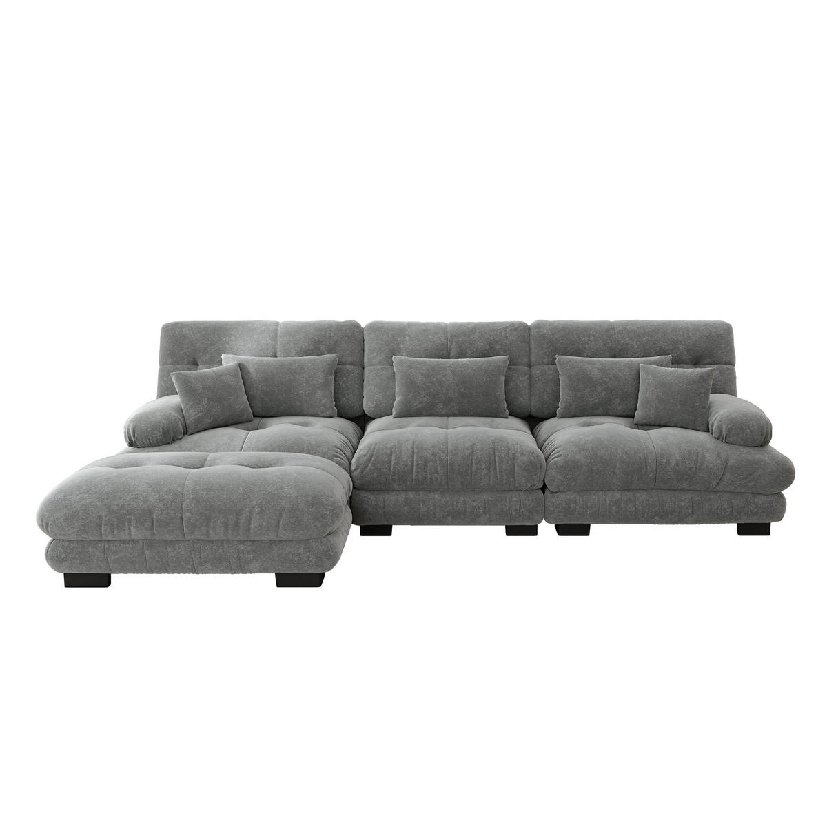 ECKSOFA DE-34065 L-förmig mit Ottoman Grau - Grau, Holz (145/313cm) - ComfortXL