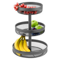 OBSTETAGERE 3-STÖCKIG rund Metall grau - Grau, Metall (42cm) - eluno