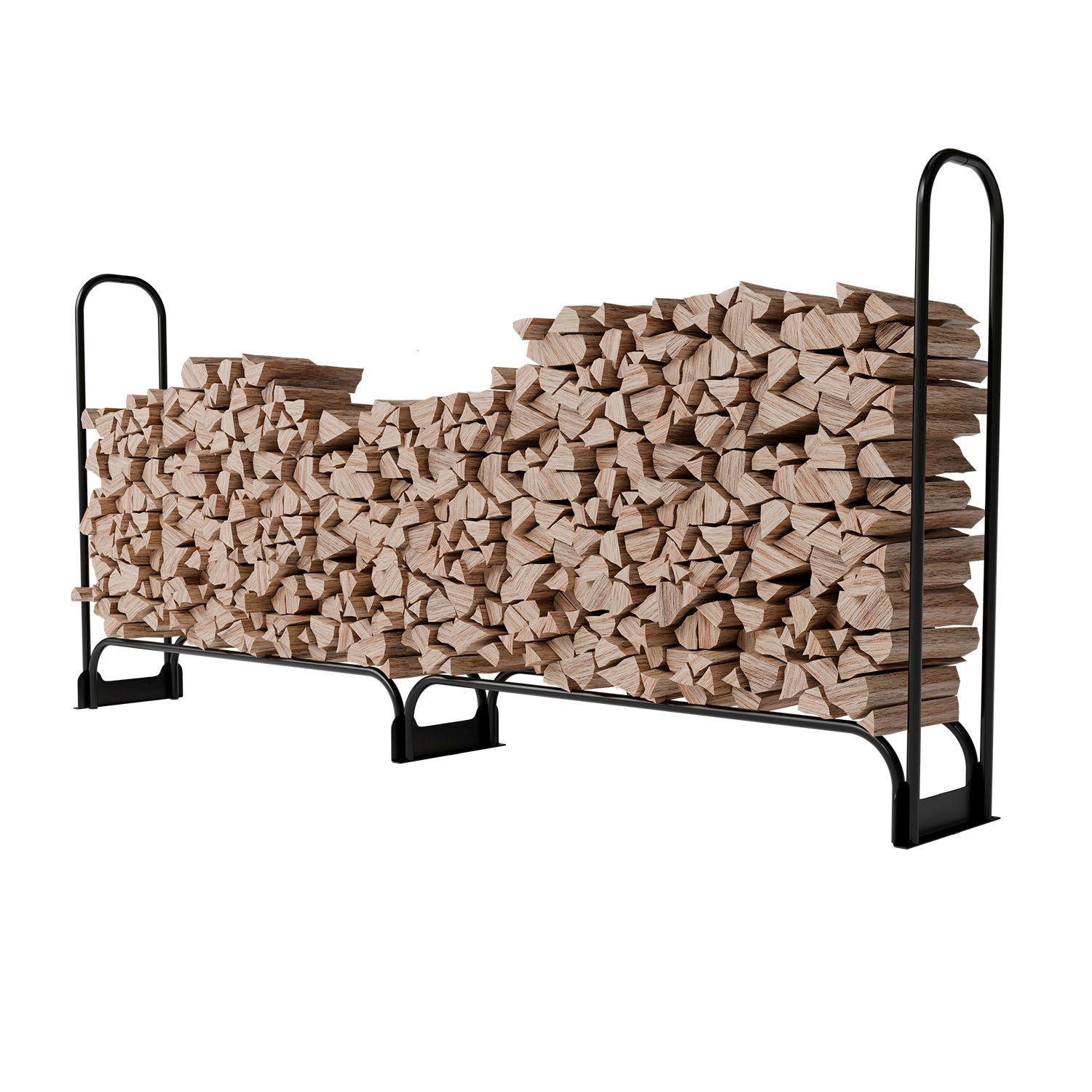 KAMINHOLZREGAL mit Abdeckung - Schwarz, Metall (260/117/36cm) - Juskys