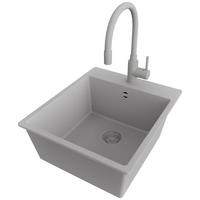 GRANITSPÜLE Riga, 2-er set Grau 43/50 cm 1 Becken + Küchenarmatur 38/14 cm + Ablauf-Set ab 45er Unterschrank - Grau, Kunststoff (43/20/50cm) - Primagran