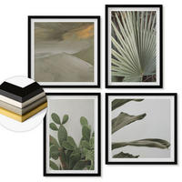 WANDBILDER 4er-Set - 50x50 cm & 40x60 cm Schwarzer Rahmen - Blätter tropischer Pflanzen in Pastellfarben - Schwarz, Kunststoff (50/50cm) - ArtPrintCave