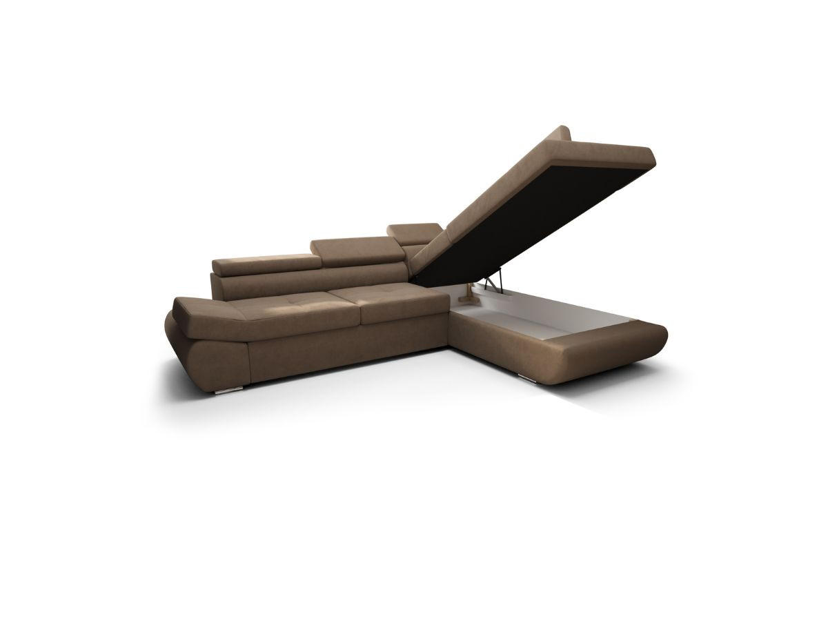 ECKSOFA KONGO RBN03, Eckcouch in L-Form mit Schlaffunktion, Farbe: Schwarz, Kunstleder, Ottomane Rechts - Schwarz, Textil (280/200cm) - O-Sofa