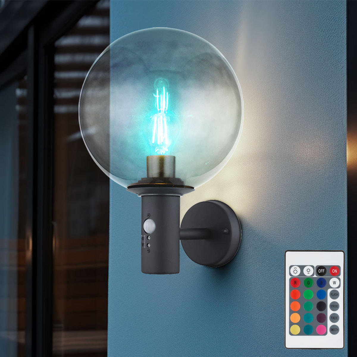 LED AUSSEN-WANDLEUCHTE Edelstahl Anthrazit - Anthrazit, Glas (25/37/26.5cm) - Globo Lighting