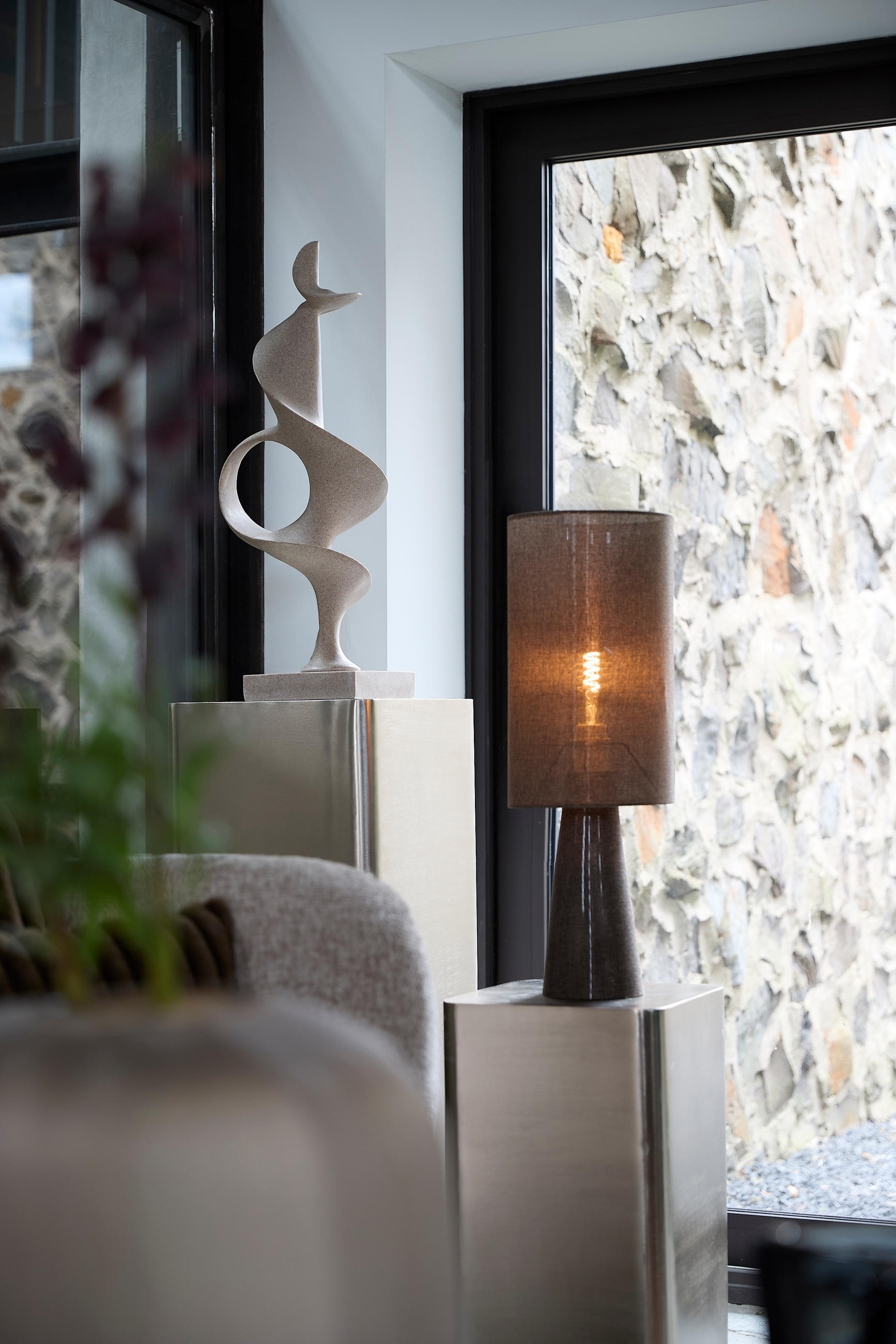 TISCHLAMPE Micky Braun Ø20/58 cm - Dunkelbraun, Textil (20/20/58cm) - Light & Living