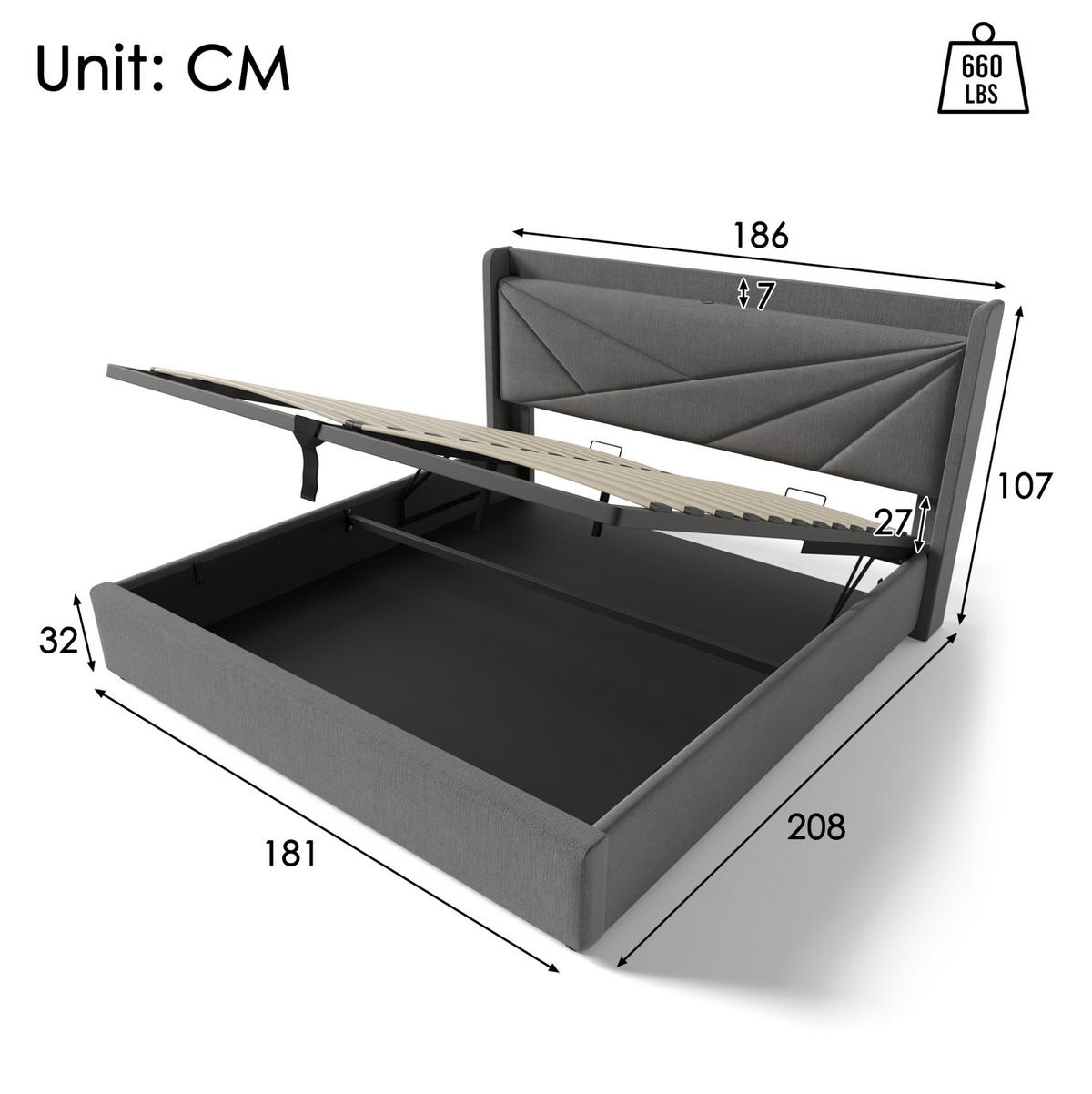 POLSTERBETT 180/200 cm Grau mit Bettkasten und USB- und Type-C-Anschlüssen - Grau, Textil (180/200cm) - Flora Grace