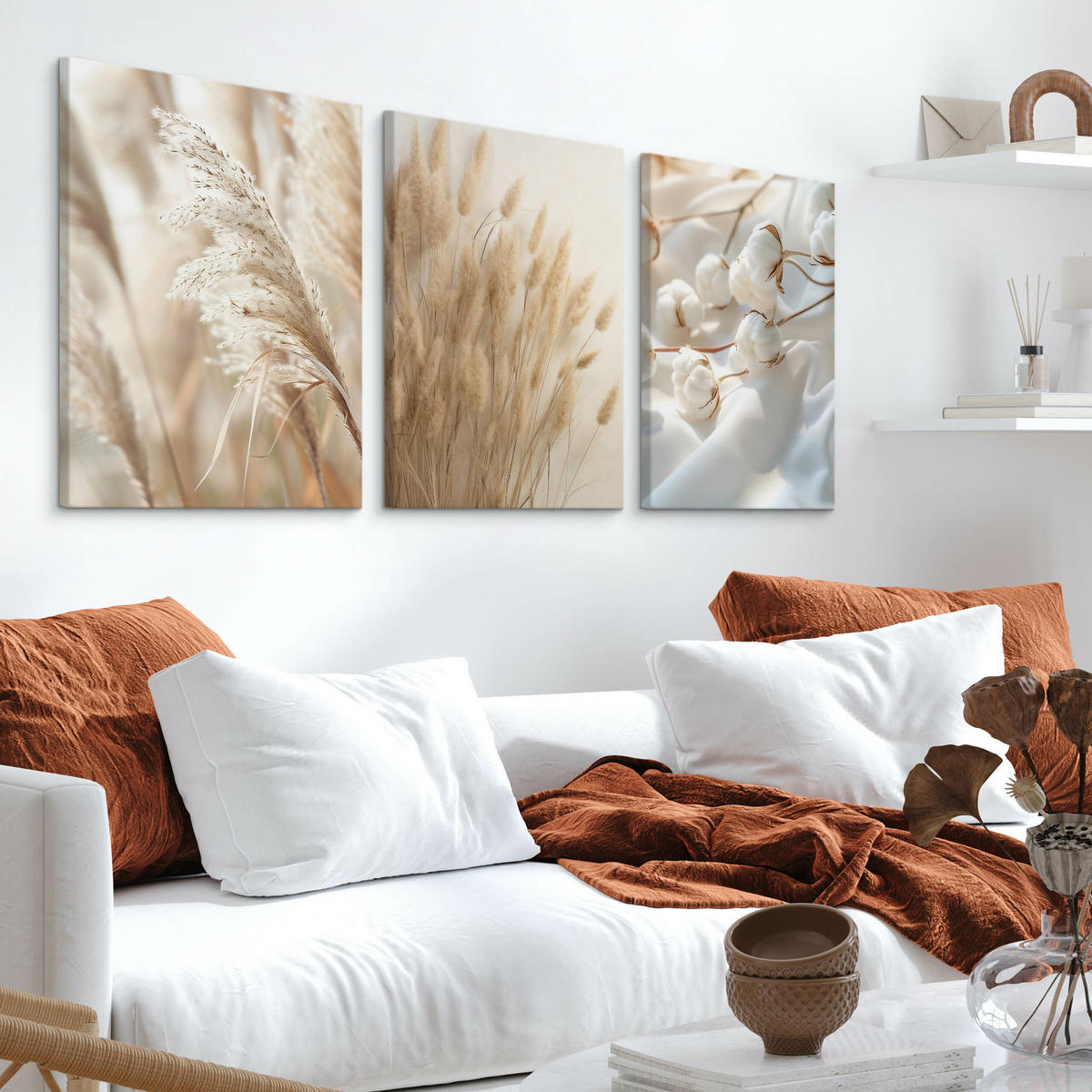 LEINWANDBILDER 3-es Set Pflanzen Natur - Beige/Weiß, Textil (90/40cm) - Muralo