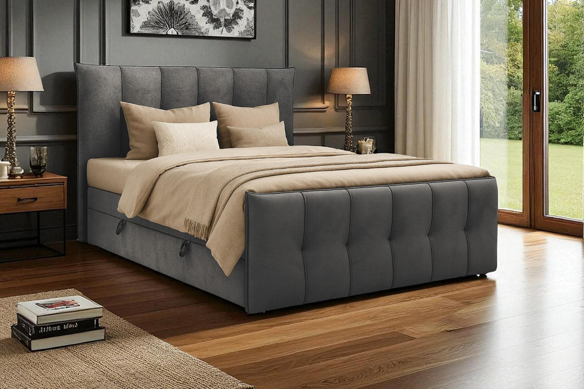 BOXSPRINGBETT SUPREME mit Topper und Bettkasten, Dunkelgrau, 120x200 cm - Dunkelgrau, Textil (120/200cm) - KS Home Concept