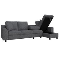 ECKSOFA 280/136/82 cm grau aus Chenille mit Stauraum und Getränkehaltern - Grau, Textil (136/280cm) - OKWISH
