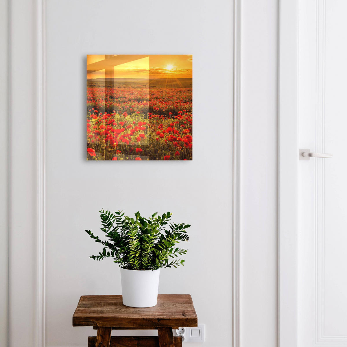 SCHLÜSSELBOX Schwarz 30x30 cm- Türöffnung nach rechts - Mohnfelder - Rot, Metall (30/30/5cm) - TULUP