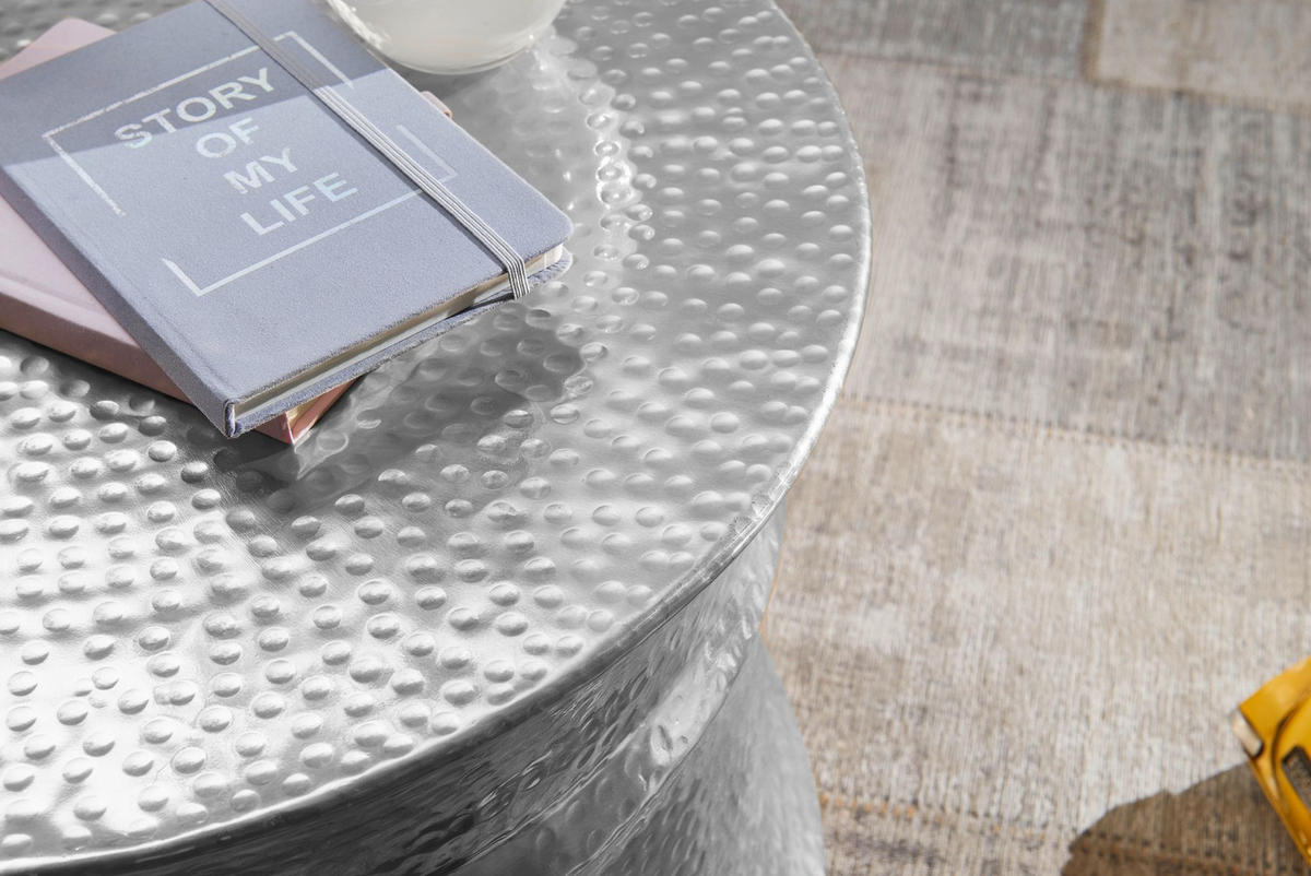 COUCHTISCH orientalisch rund Aluminium Hammerschlag-Look handgefertigt, Silber 62 x 62 x 41 cm - Silberfarben, Metall (62/62/41cm) - KADIMA DESIGN