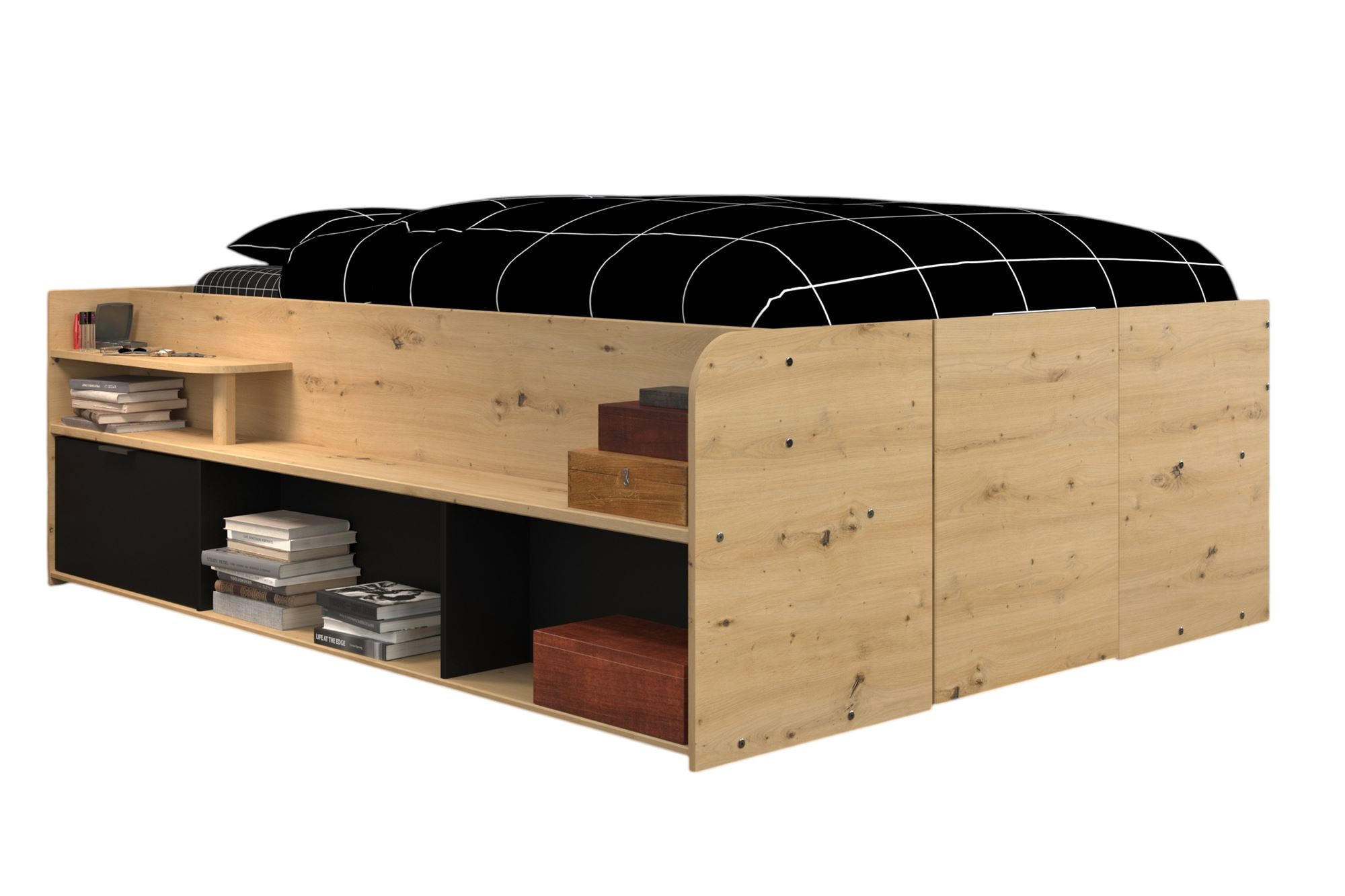HOCHBETT Parisot Travel 140x200 Holznachbildung Artisan Eiche/Schwarz - Schwarz/Eiche Artisan, Kunststoff (140/200cm) - 58aufmkessel
