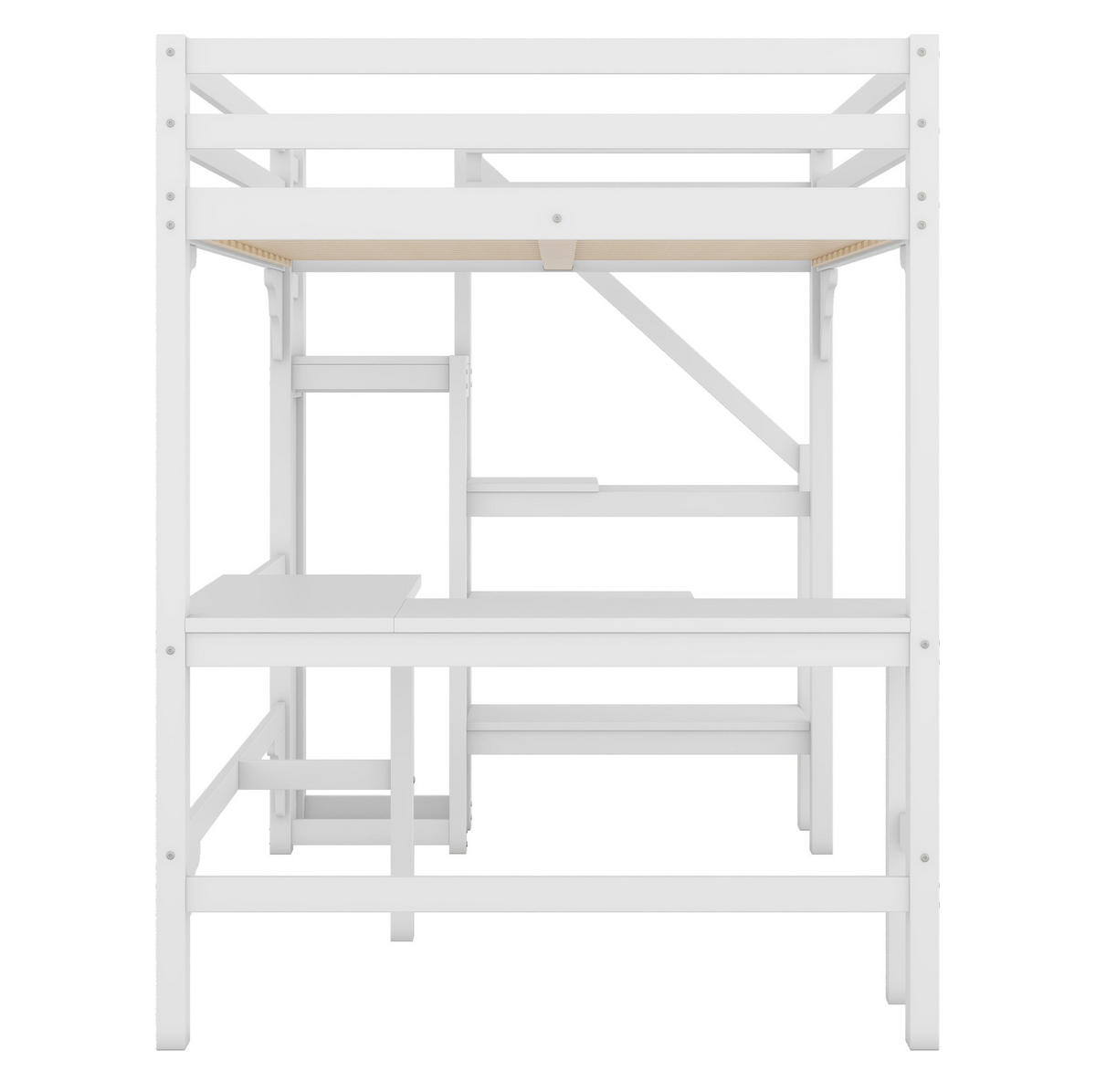 HOCHBETT 140/200 cm in Weiß mit Schreibtisch und offenem Kleiderschrank - Weiß, Holz (140/200cm) - Flora Grace