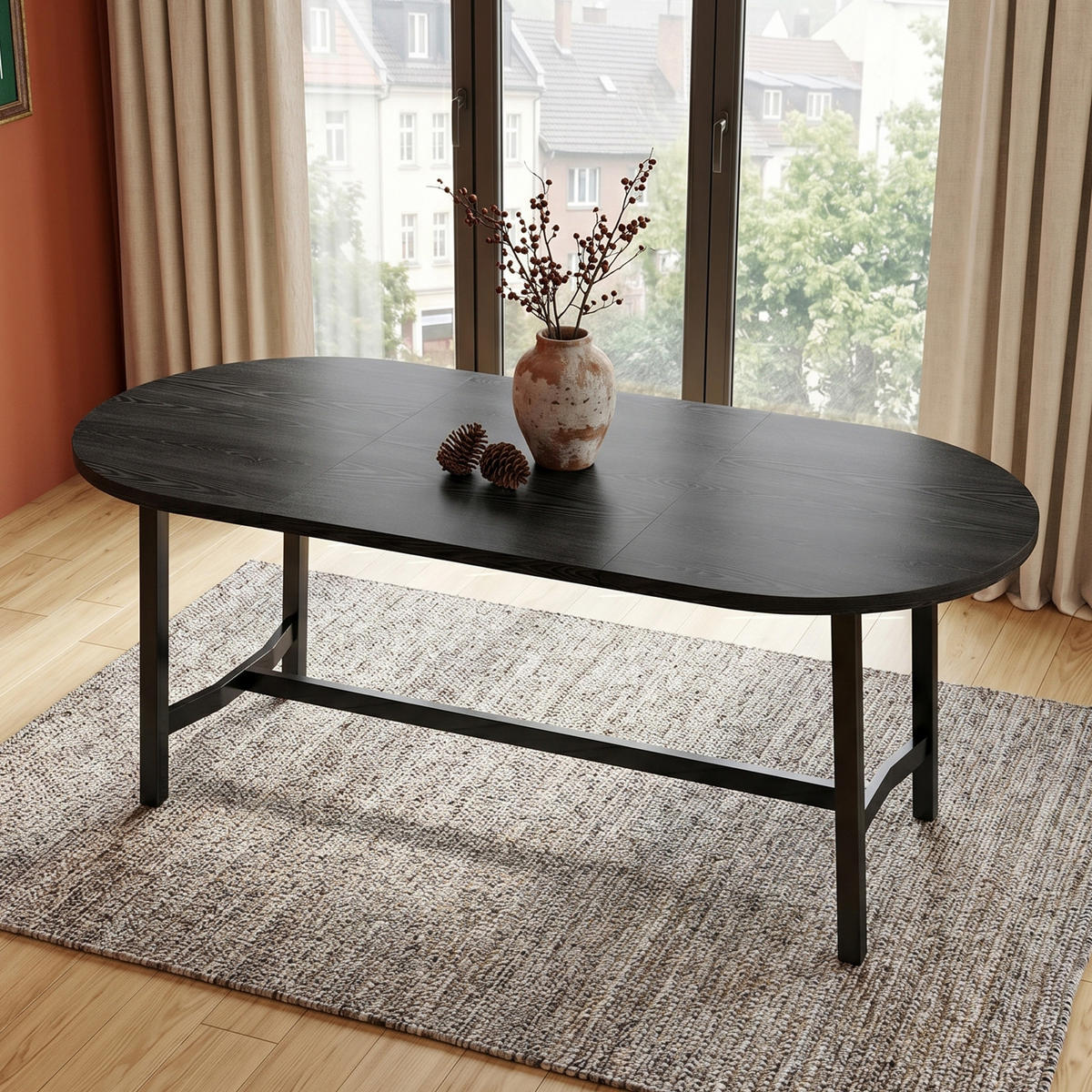 ESSTISCH 180x80cm Abgerundete Ecken Eisenbeine Schwarz - Schwarz, Metall (80/180/75cm) - FLIEKS