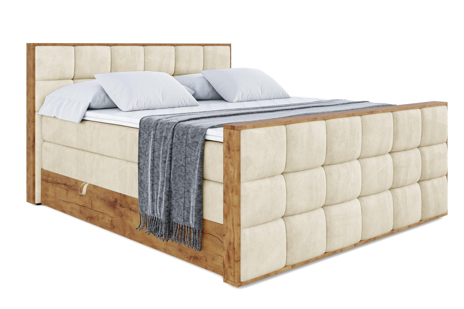 BOXSPRINGBETT mit Matratze H3|H4 und Lattenrost - LOLLI2-Z KING-160x200 - Beige Monolith - Beige, Holzwerkstoff (160/200cm) - ALTDECOR