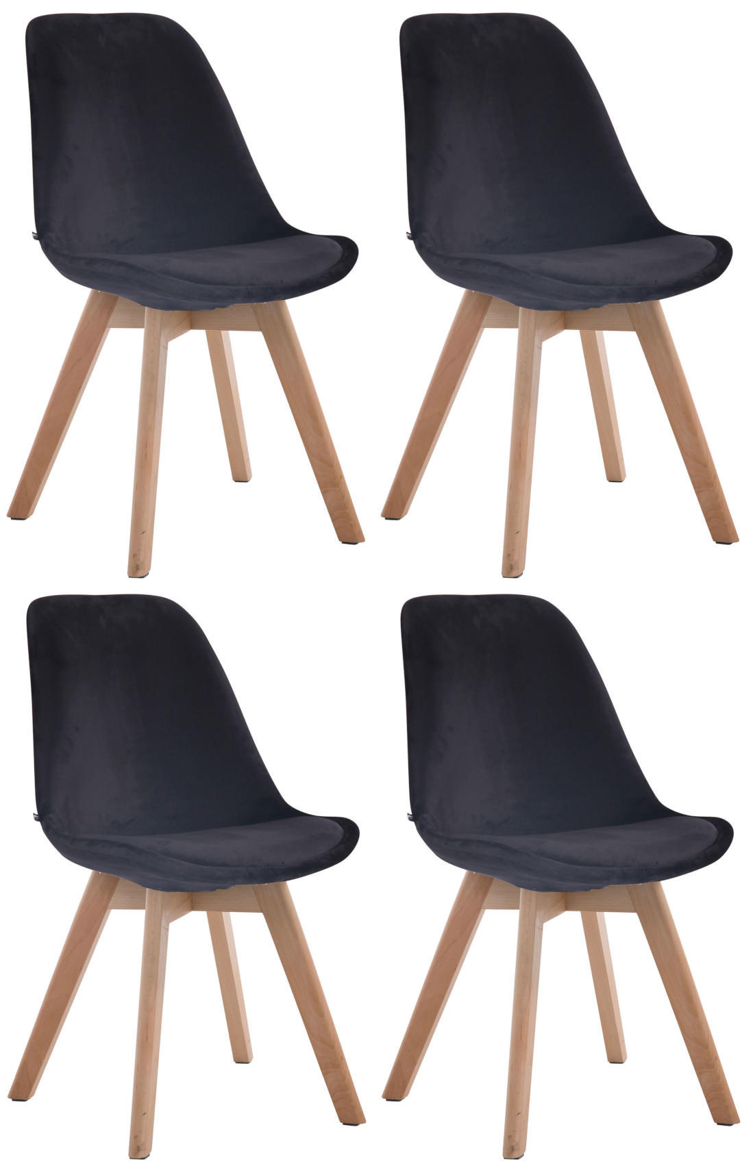 STUHL 4er Set Samt Schwarz - Eukalyptusholzfarben/Schwarz, Holz/Textil (48/84/55cm) - CLP