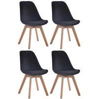 STUHL 4er Set Samt schwarz - Eukalyptusholzfarben/Schwarz, Holz/Textil (48/84/55cm) - CLP