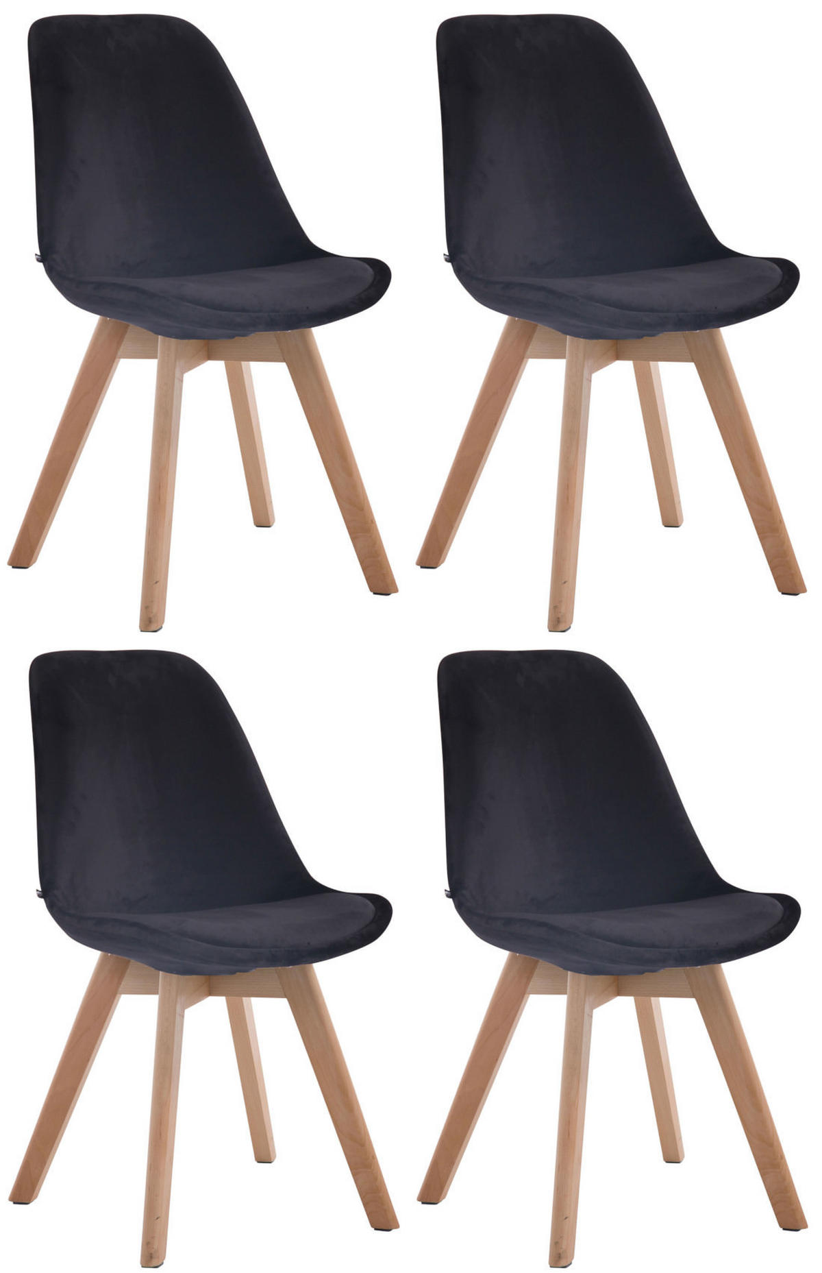 STUHL 4er Set Samt schwarz - Eukalyptusholzfarben/Schwarz, Holz/Textil (48/84/55cm) - CLP