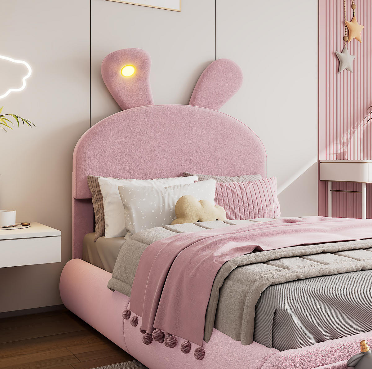 TAPECIRANI krevet 140/200 cm ružičasti od baršuna s LED osvjetljenjem i spremištem - ružičasta, tekstil (140/200cm) - OKWISH