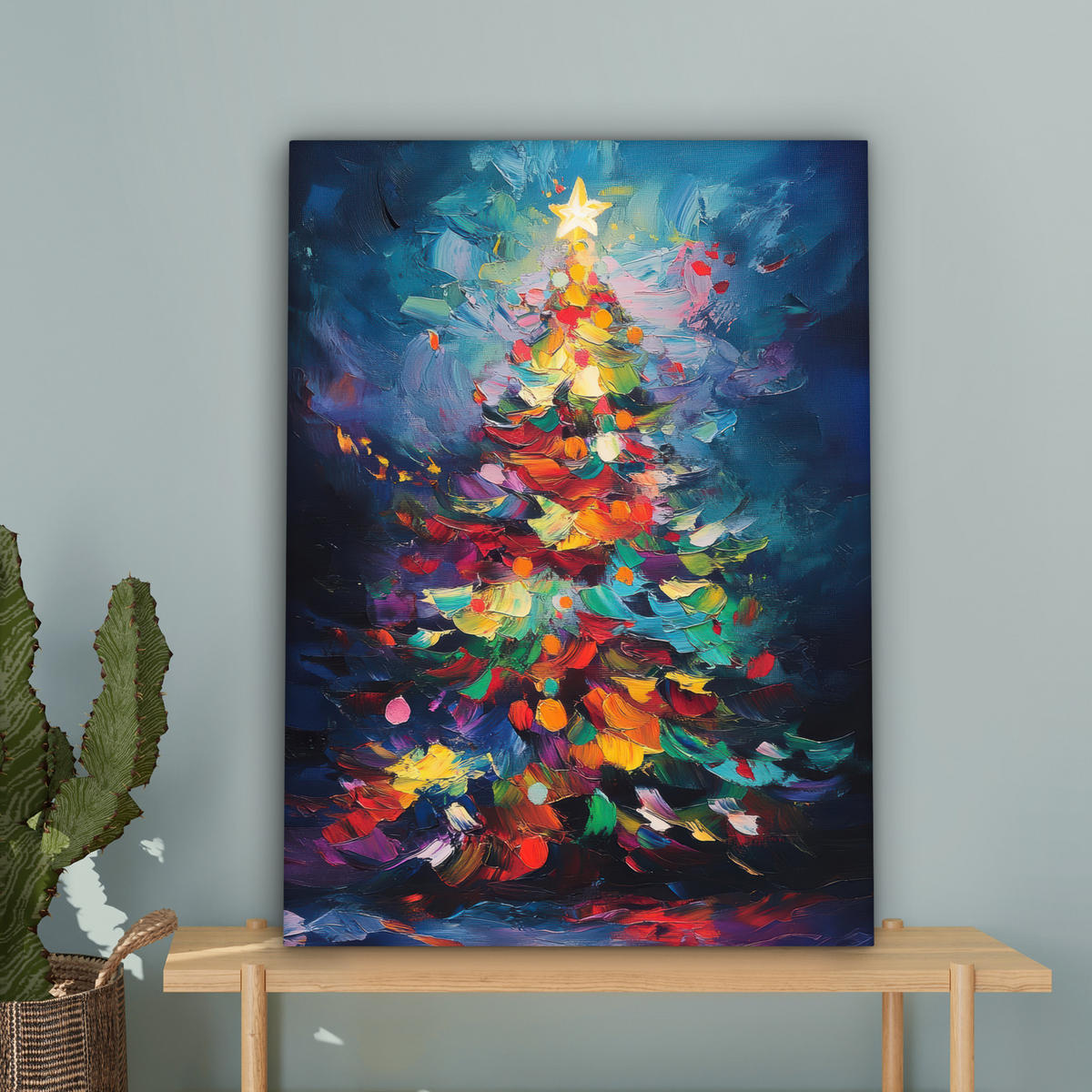 LEINWANDBILD Weihnachtsbaum - Weihnachten - Abstrakt - Farbenfroh Wandbild Wohnzimmer 60x80 cm - Multicolor, Textil (60/80cm) - MuchoWow