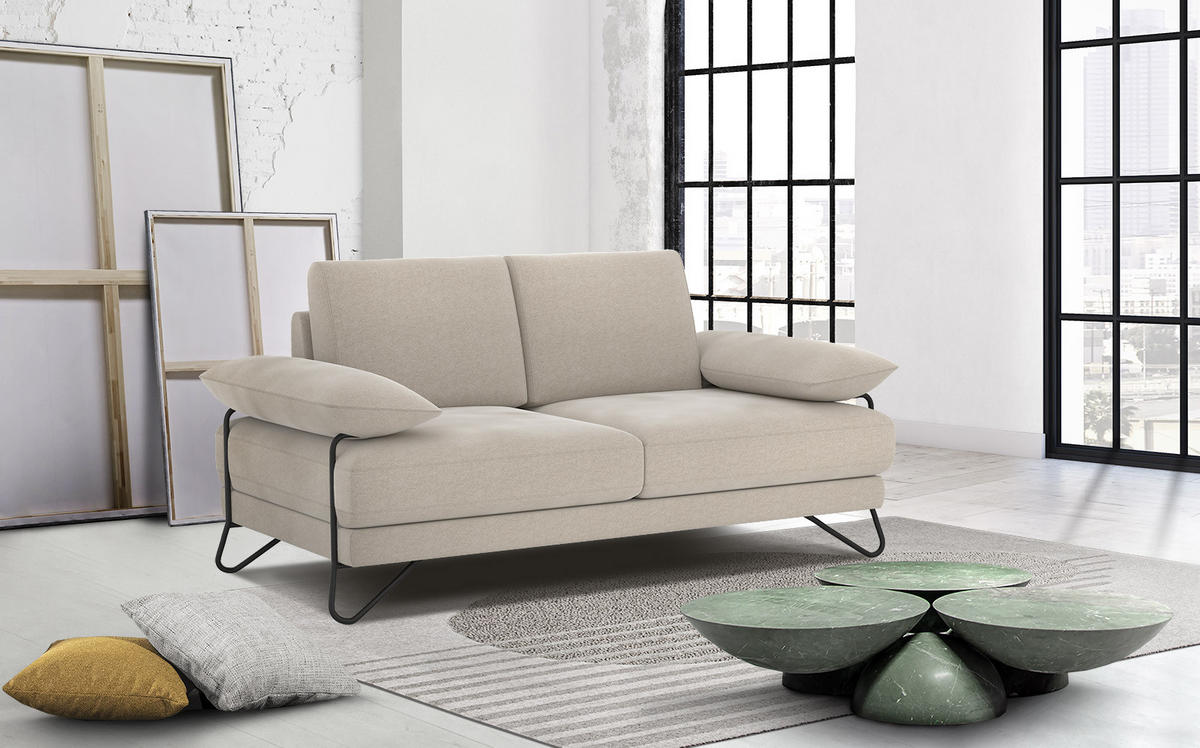 SOFA LORI 2-Sitzer, ecru - Ecru/Schwarz, Holzwerkstoff/Textil (185/87/96cm) - Courtois Laville