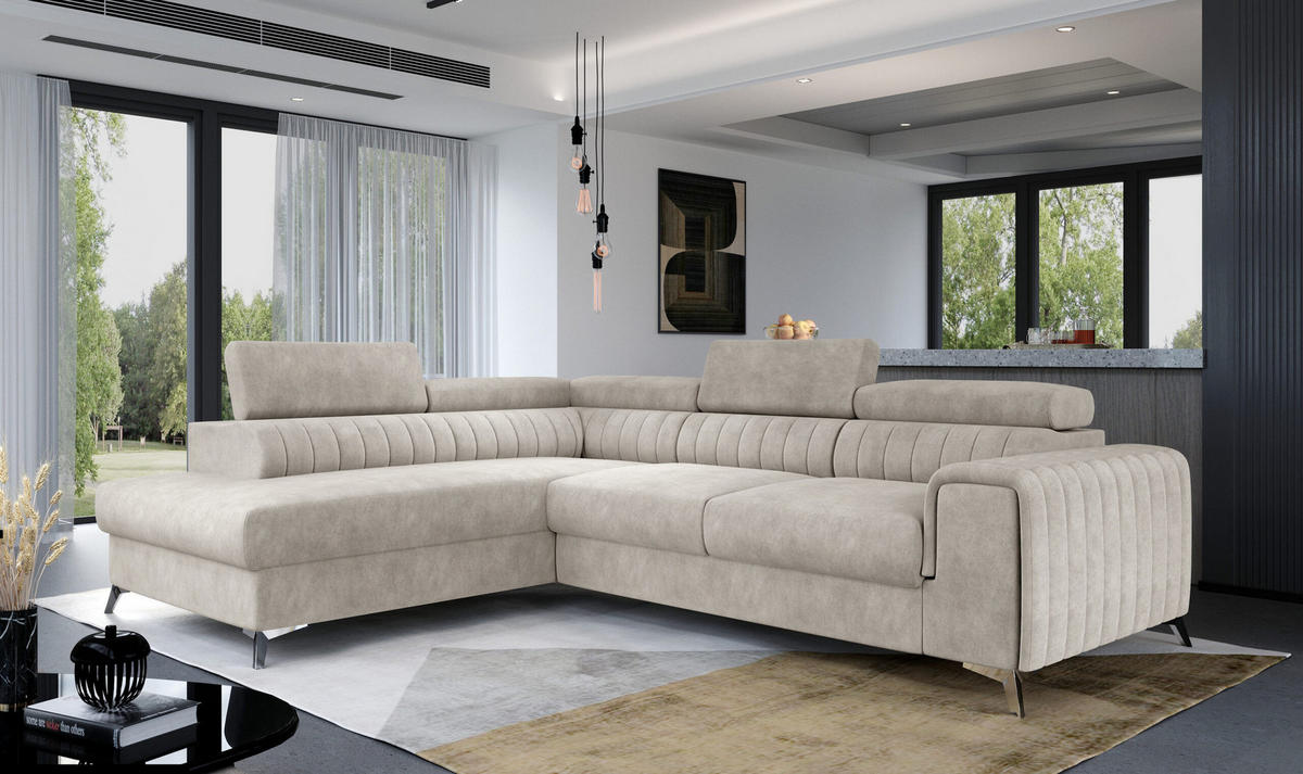ECKSOFA - OLIVIER (Links, Beige) - Beige, Textil (275/205cm) - Möblo