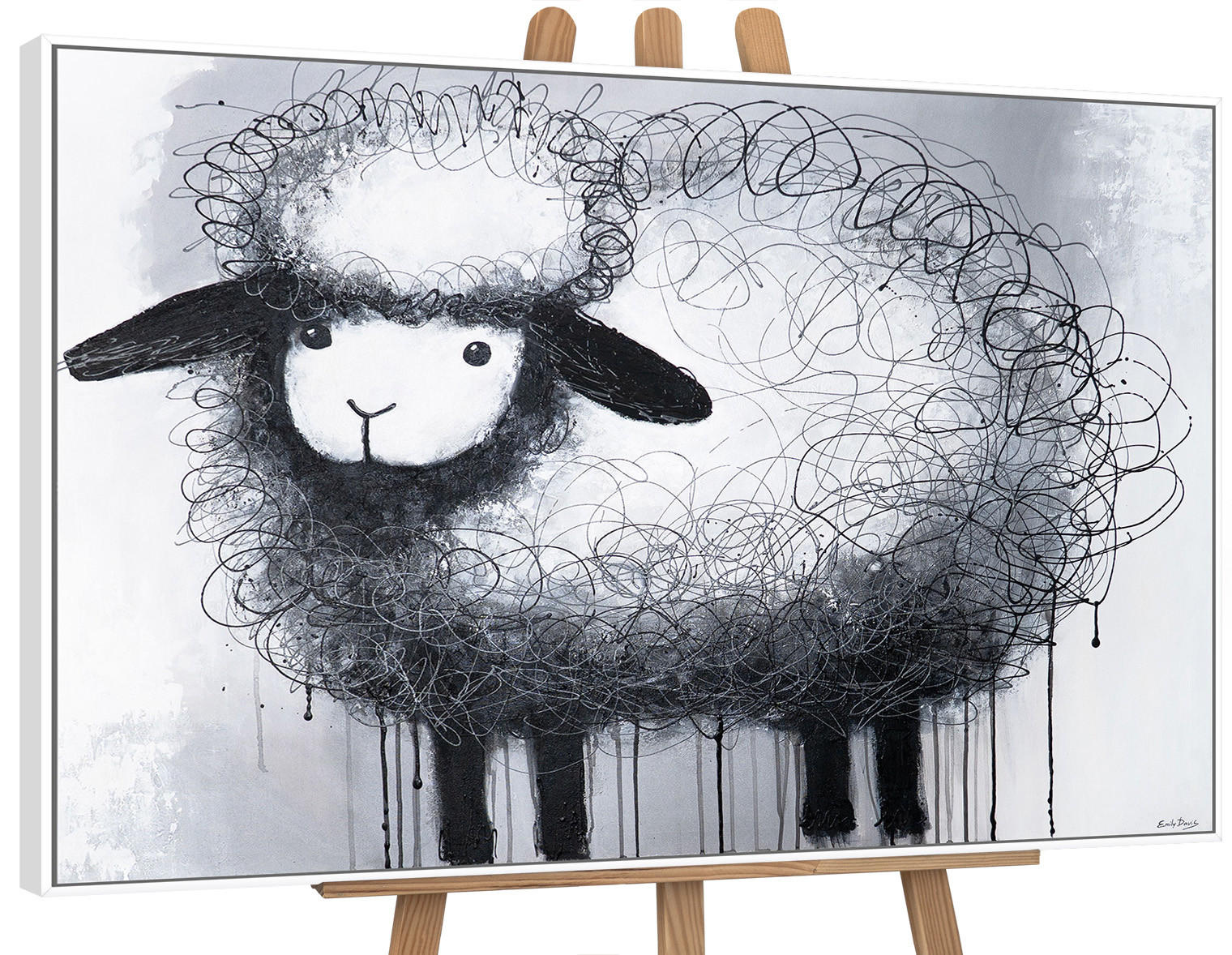 GEMÄLDE Lockige Fantasie Schattenfugenrahmen Weiß 140x100 cm - Weiß, Holz (140/100cm) - YS-art gallery