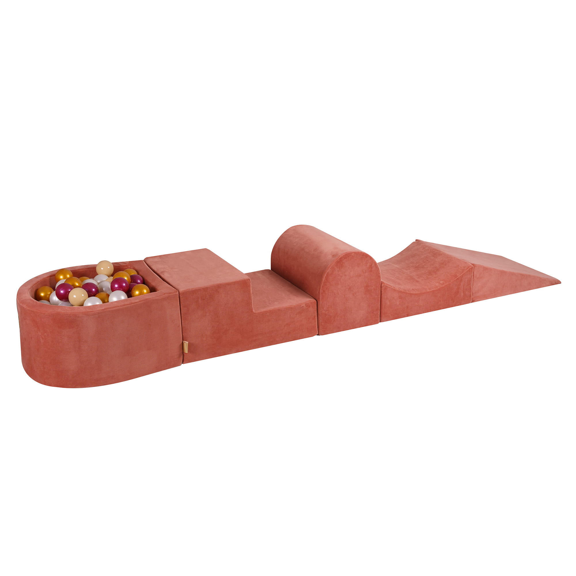 BÄLLEBAD klein mit Schaumstoff Bausteinen für Kinder, Samt, Marsala Rot - Beige/Perlmutt, Textil (250/45/30cm) - MeowBaby