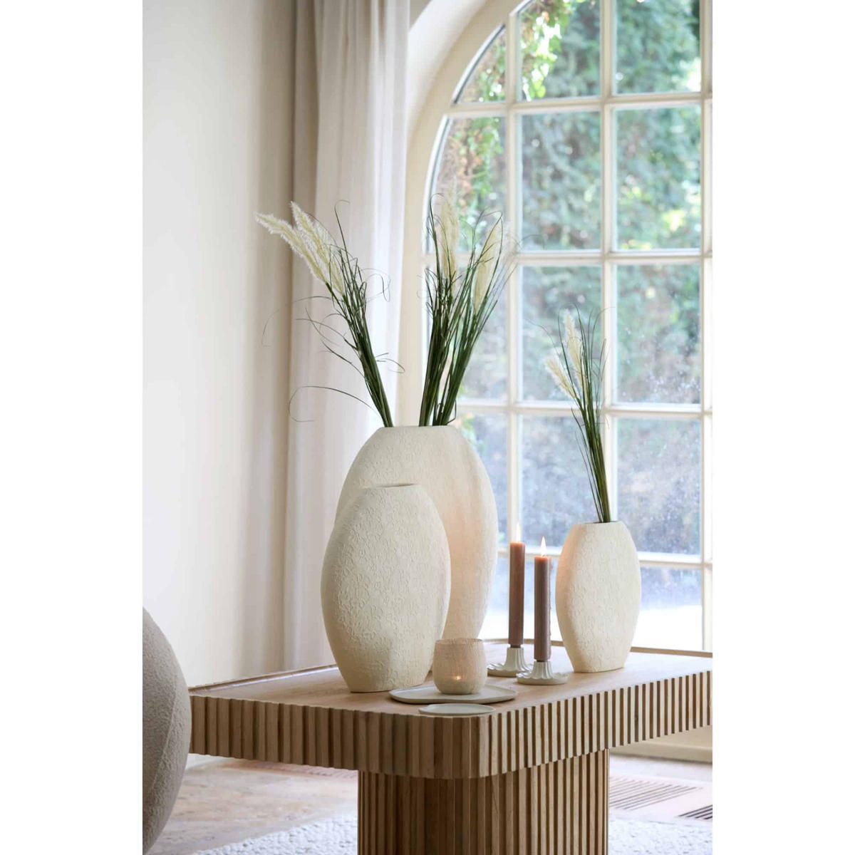 VASE Renda Weiß 29.5/10/30 cm - Weiß, Kunststoff (30cm) - Light & Living