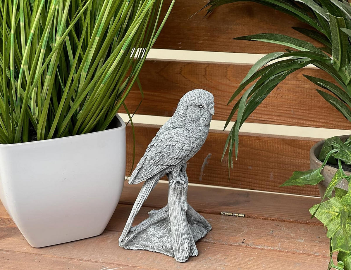 STEINFIGUR Wellensittich frostfest Winterfest Steinguss - Grau, Stein (6/16/11cm) - stoneandstyle