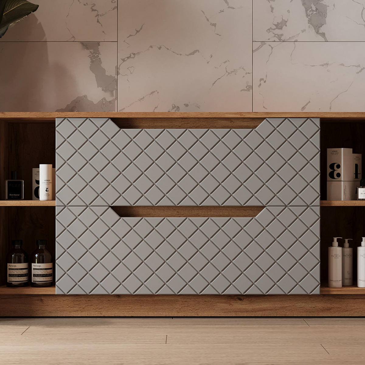 DOLNÍ SKŘÍŇKA POD DŘEZ Lotta Dub/šedá se strukturou dlaždic - šedá/barva dubu, kompozitní dřevo (119.2/62.5/32cm) - Vicco