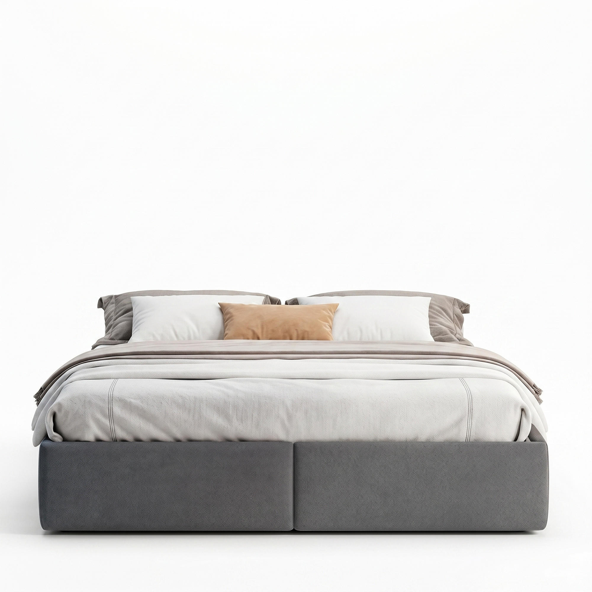 POLSTERBETT 140x200 mit stauraum, bettgestell mit 2 Schublade, Bettkasten, Lattenrost, ohne Kopfteil, Leinenstoff, grau - Dunkelgrau, Holz/Textil (140/200cm) - GENKI LIVING
