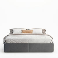 POLSTERBETT 140x200 mit stauraum, bettgestell mit 2 Schublade, Bettkasten, Lattenrost, ohne Kopfteil, Leinenstoff, grau - Dunkelgrau, Holz/Textil (140/200cm) - GENKI LIVING