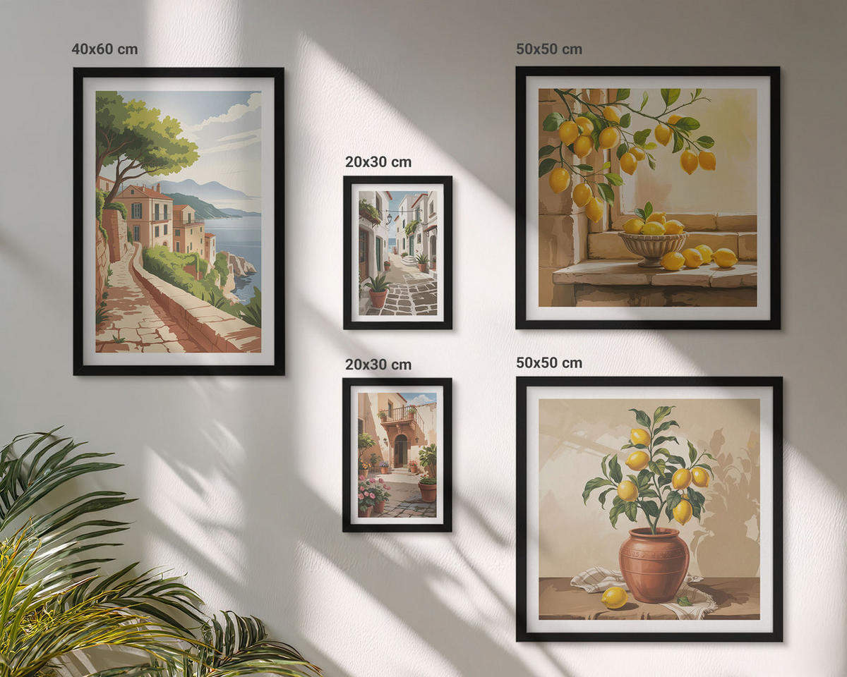 BILDER SET 5er Set - 50x50 cm & 20x30 cm & 40x60 cm Schwarzer Rahmen - Hütten am Bergsee Łódź - Schwarz, Kunststoff (40/60cm) - TULUP