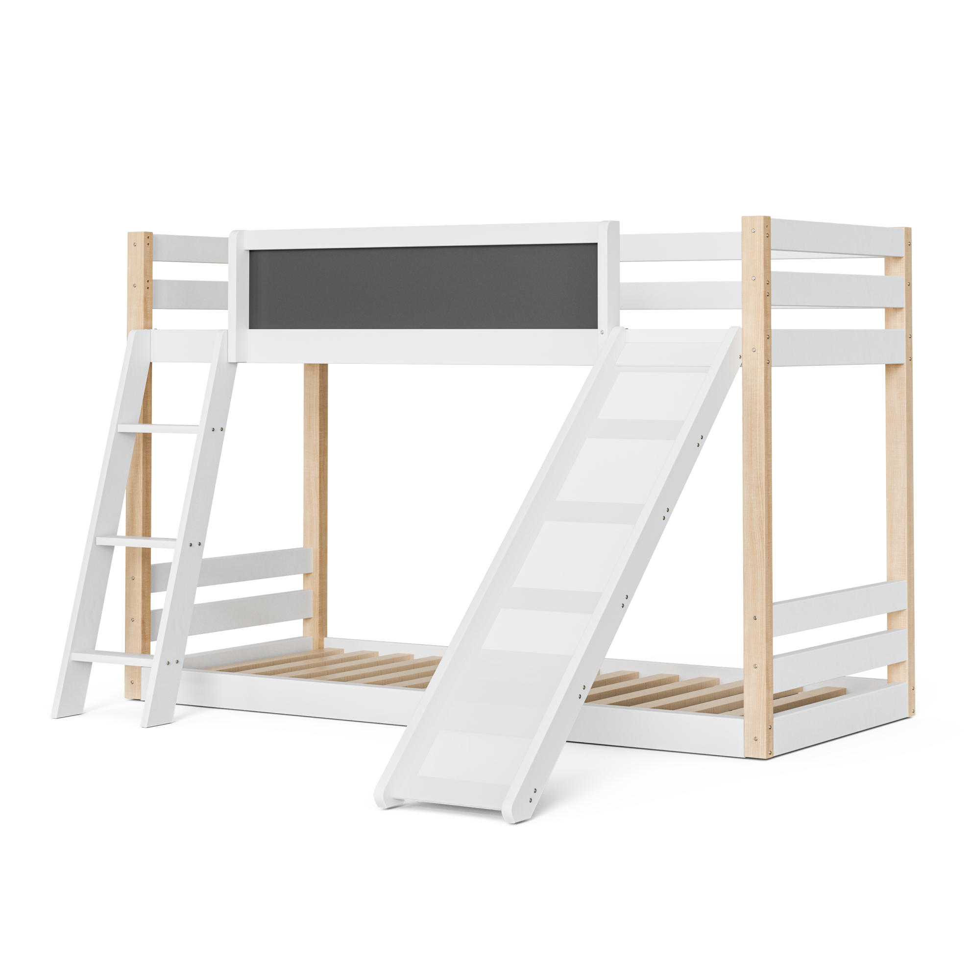 ETAGENBETT 90/200 cm & 90/190 cm in Weiß mit Rutsche, Treppe und Tafel Holz - Weiß, Holz/Holzwerkstoff (90/200cm) - CHICFURN