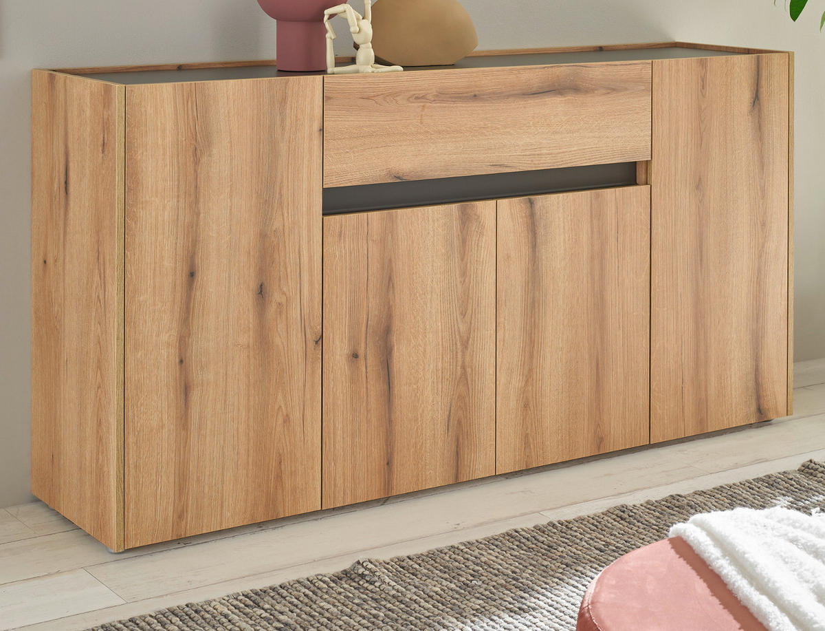 SIDEBOARD Eiche Evoke, grau 170 cm, Kommode 4-türig - Eichefarben/Schwarz, Holz/Holzwerkstoff (170/87/40cm) - Furn.Design
