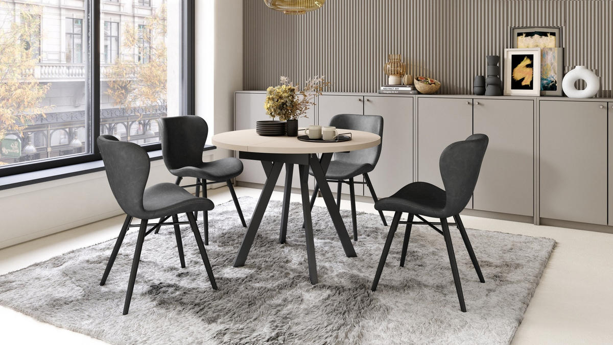 ESSTISCH Rund Beige Schwarz 90x70 cm - Beige/Schwarz, Holzwerkstoff (90/90/77cm) - designimpex