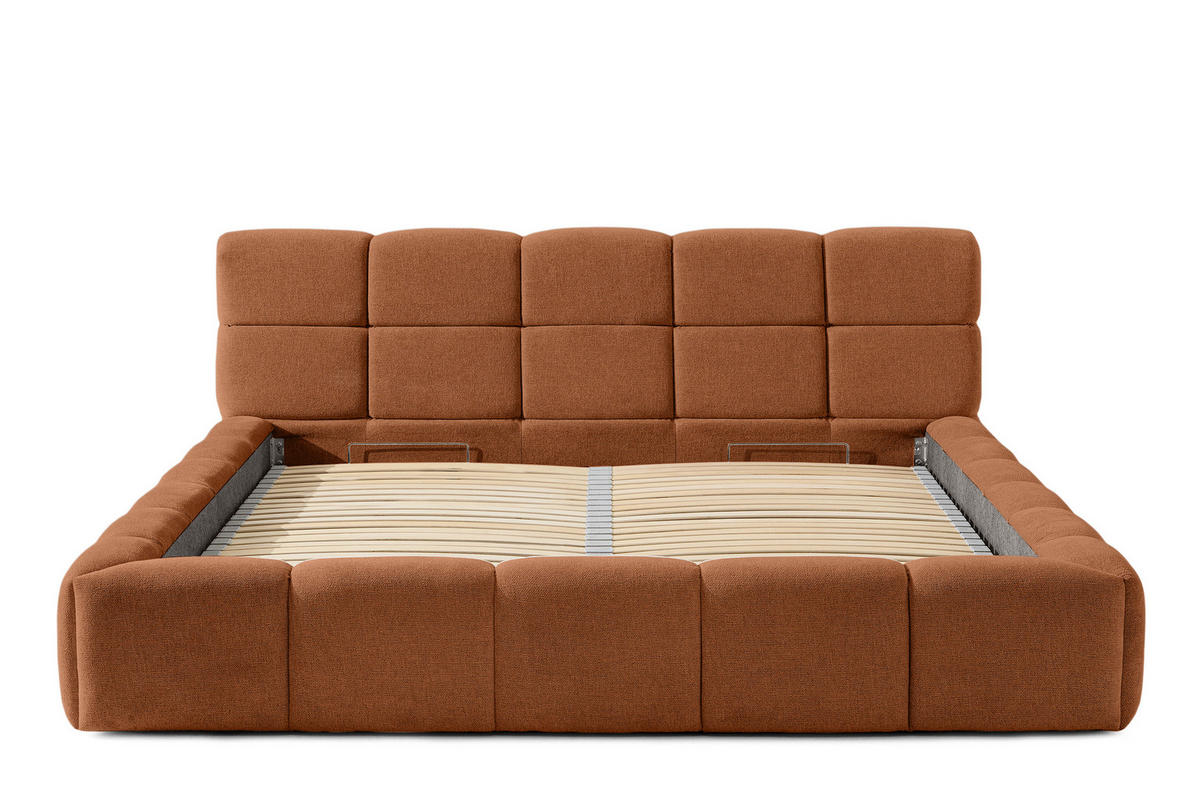 POLSTERBETT AERI 140/160/180/200 mit Rahmen und Bettkasten, orange - Orange, Holz/Holzwerkstoff (200/200cm) - KONSIMO®