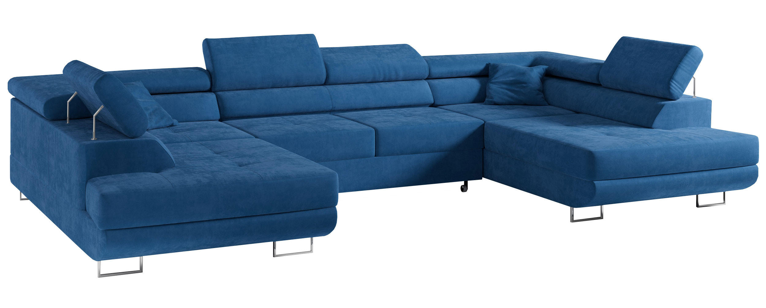WOHNLANDSCHAFT GUSTAW U Dunkelblau Velvet - Silberfarben/Dunkelblau, Textil/Metall (340/55/205cm) - MKS