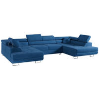 WOHNLANDSCHAFT GUSTAW U Dunkelblau Velvet - Silberfarben/Dunkelblau, Textil/Metall (340/55/205cm) - MKS