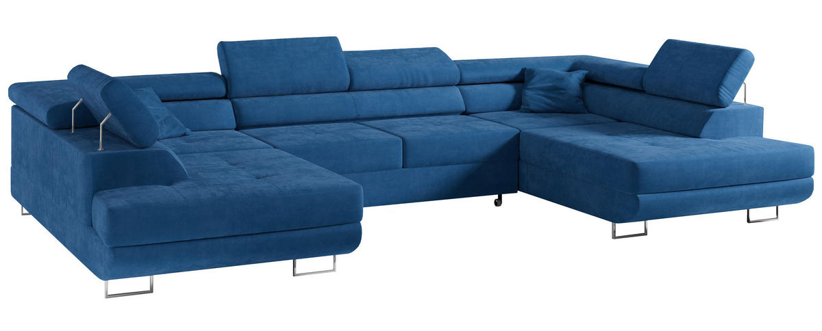 WOHNLANDSCHAFT GUSTAW U Dunkelblau Velvet - Silberfarben/Dunkelblau, Textil/Metall (340/55/205cm) - MKS
